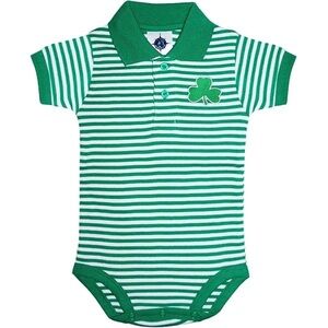 Creative Knitwear Baby Green Short Sleeve Shamrock Irish Polo Onesie. 0-3 Months